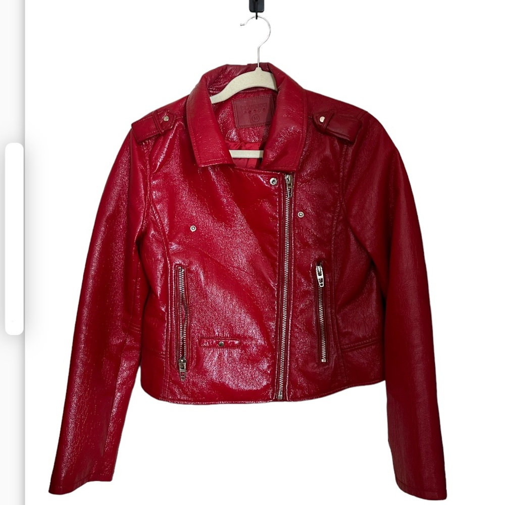 Blank NYC red patent faux leather moto jacket size medium